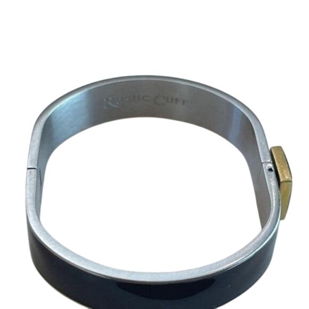 Rustic Cuff Bangle Black Silver Gold Filigree Ena… - image 3